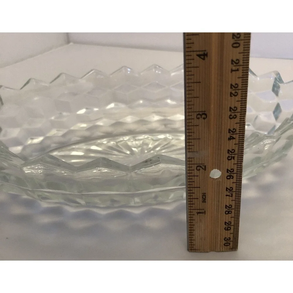 Vintage Bowl Clear Glass Starburst Etched Spiked Edges 9.5 x‎ 5